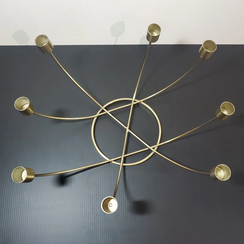 MODERN DESIGN BRASS COLOR 8 CANDLE HOLDER CANDELABRA CIRCLE RING 14